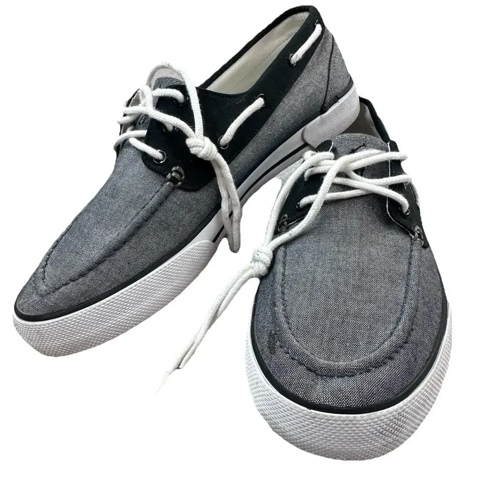 Polo Ralph Lauren Boat Shoes Mens 10.5D Franz Sneakers Grey Canvas Lace Up